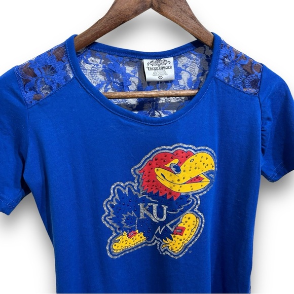 NWT Three Square‎ Women's KU Kansas Jayhawks Lace T Shirt Blue Size Medium 16x26 - Picture 3 of 4